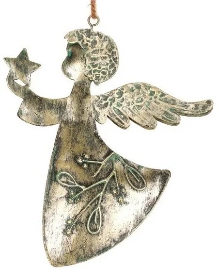 Závesná vianočná dekorácia Anjel 2 ks, kov, zlatá, 16 x 1 x 13 cm