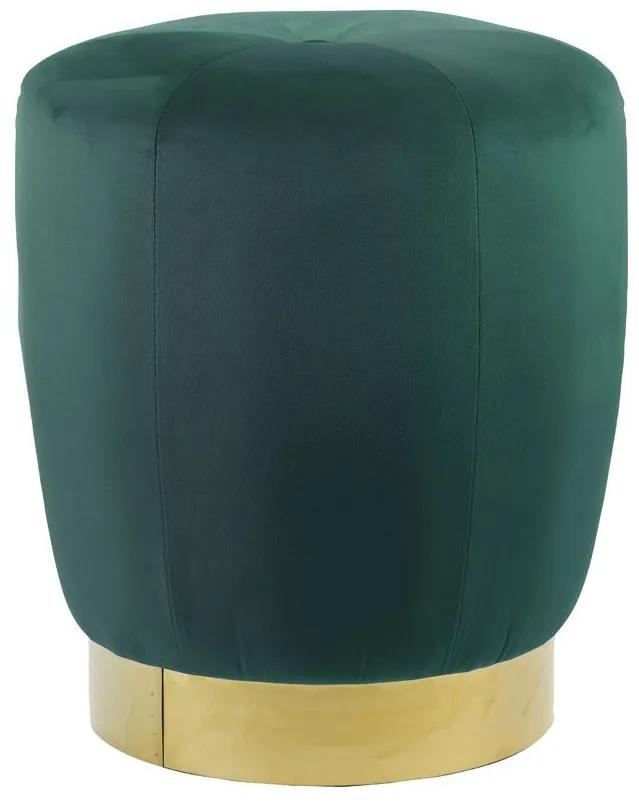 Zelený zamatový puf/ sedák Scarlett so zlatým pruhom – Ø 41*47cm