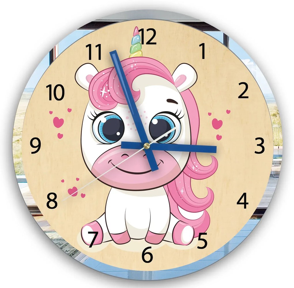 Dětské nástěnné hodiny Mirro Jednorožec 30 cm vícebarevné
