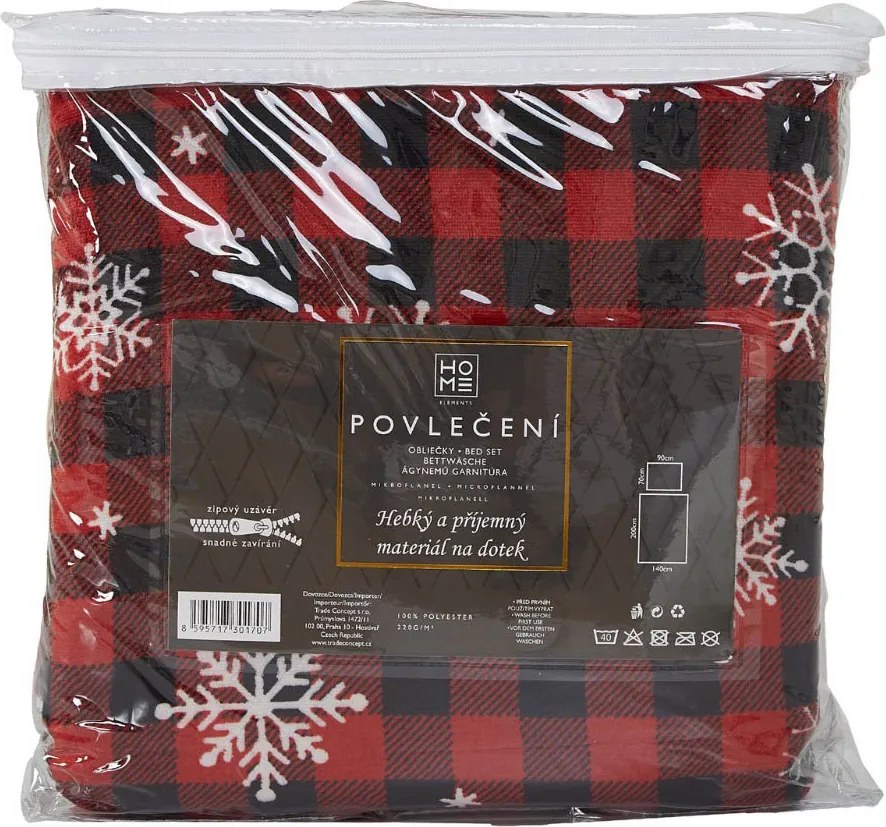 HOME ELEMENTS Mikroflanelové obliečky na jednolôžko, Káro s vločkami