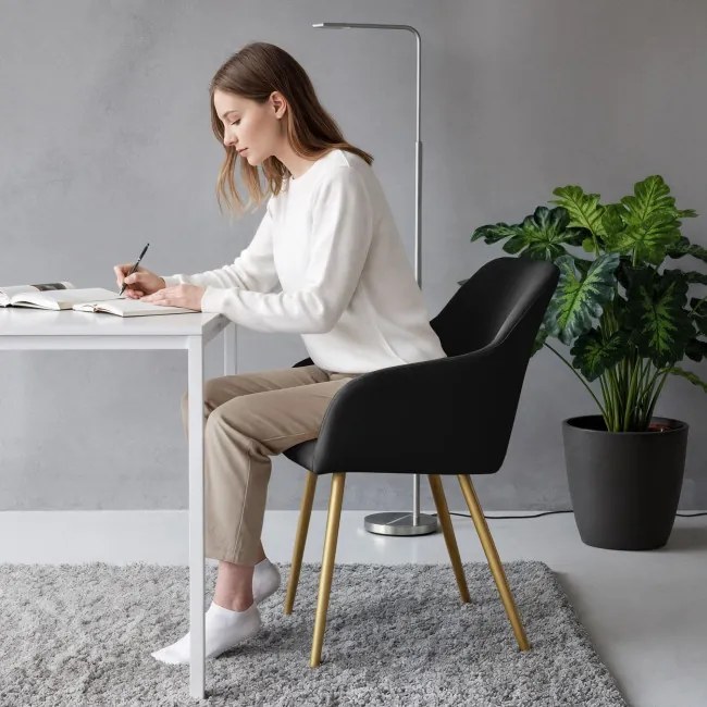 Sada štyroch jedálenských stoličiek ESTELLE zamatové, čierne / zlaté nohy (4 ks)