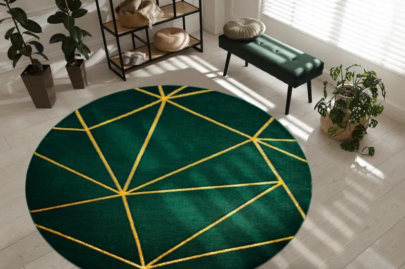 Koberec okrúhly EMERALD exkluzívne 1013 glamour, štýlový geometrick zelené / zlato Veľkosť: kruh 120 cm