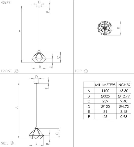 Eglo 43679 - Luster na lanku TARBES 1xE27/60W/230V pr. 32,5 cm