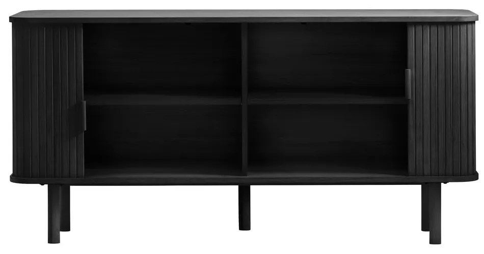 Čierna nízka komoda v dekore duba s posuvnými dverami 76x160 cm Cavo – Unique Furniture