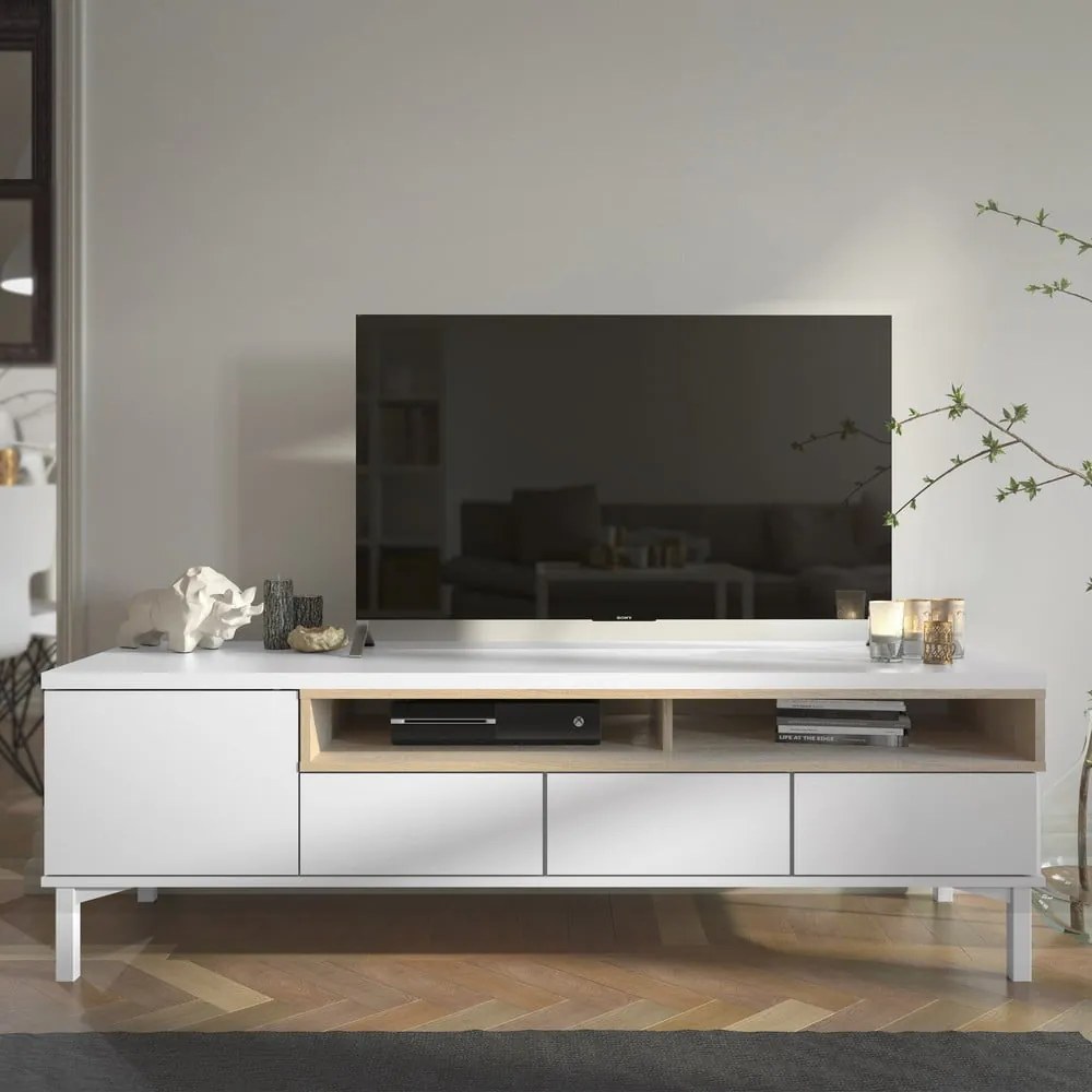 Biely TV stolík 156x48x48 cm Roomers – Tvilum