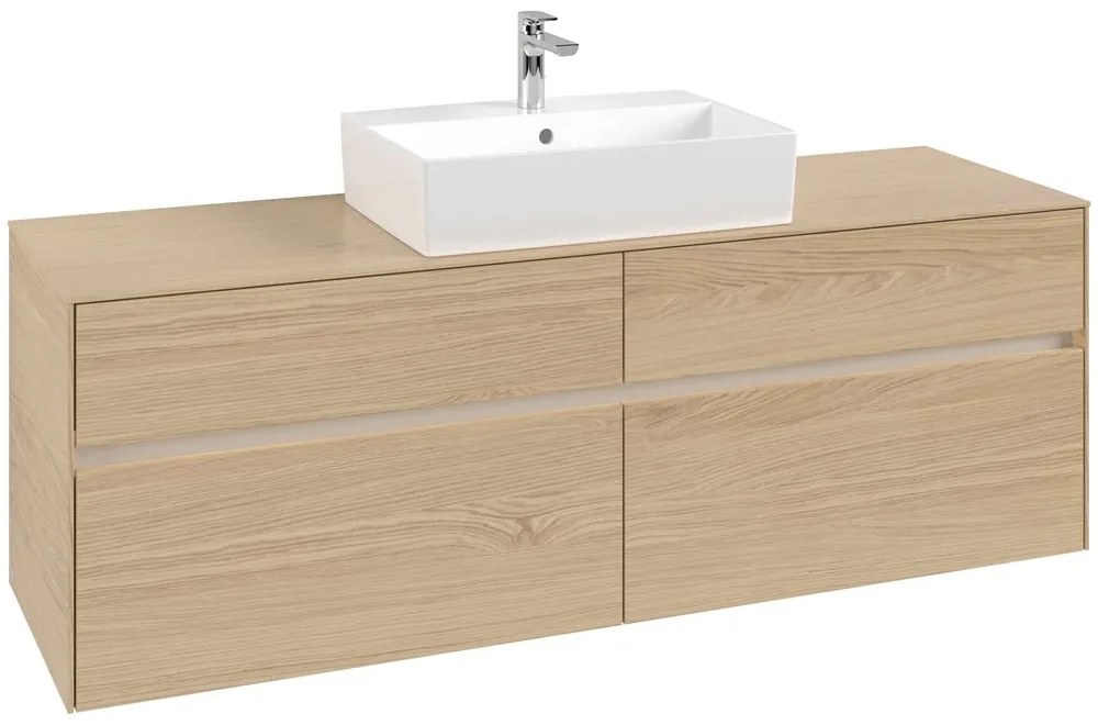 VILLEROY &amp; BOCH Collaro závesná skrinka pod umývadlo na dosku (umývadlo v strede), 4 zásuvky, s LED osvetlením, 1600 x 500 x 548 mm, Nordic Oak, C134B0VJ