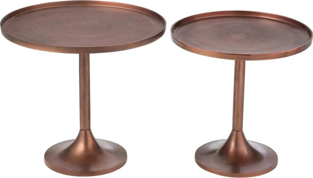 Set 2 medený antik kovový odkladací stolík Fone Alu Raw – Ø 56*49/ Ø 48*50 cm