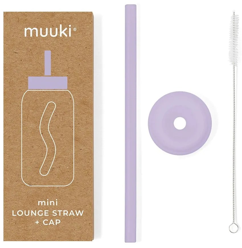 Silikónová slamka s čistiacou kefkou/s viečkom Pastel Lilac – Muuki