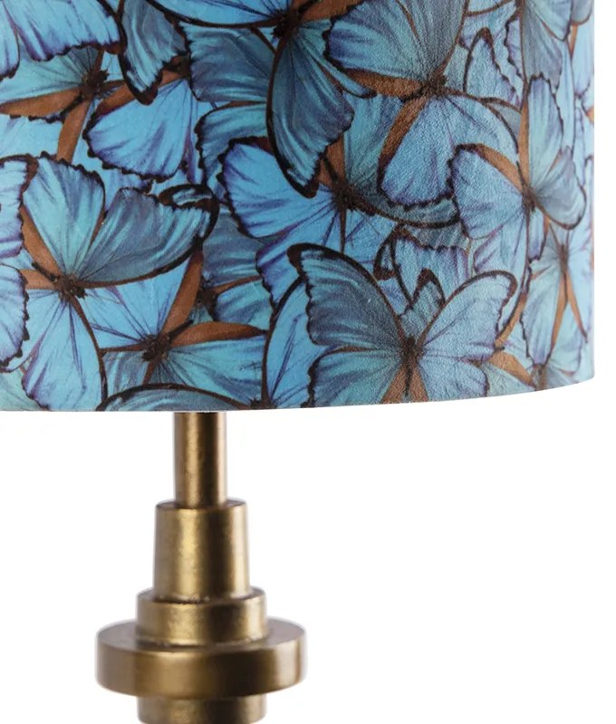 Stolná lampa bronzová so zamatovým tienidlom s motívom motýľa 40 cm - Diverso
