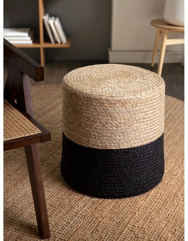 Čierny/v prírodnej farbe taburet Juta Gold Black – Hanse Home