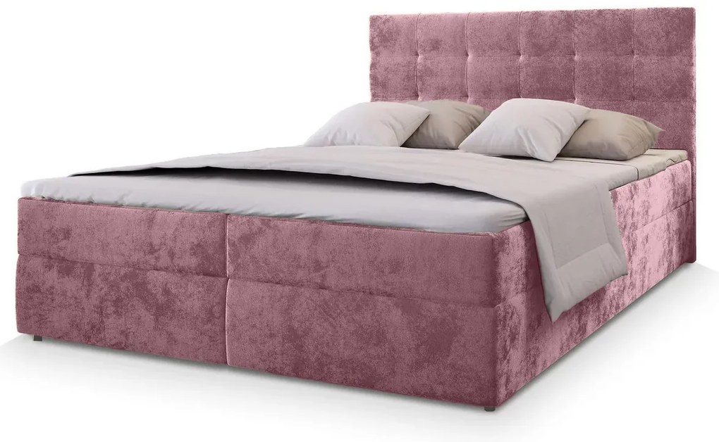 Čalúnená posteľ boxspring GLORIEN VELVET 160x200 cm ružová Matrac: Matrac Bonell pružinový