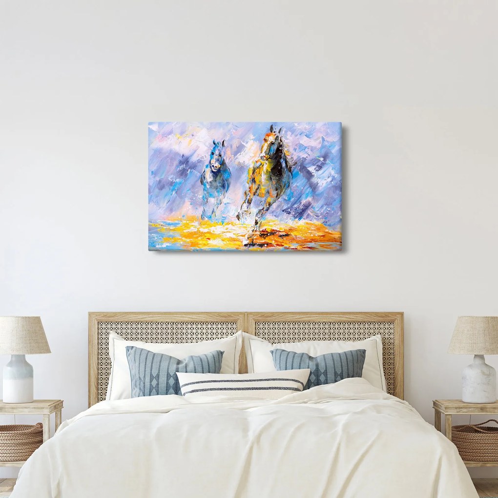 Obraz bežiacich koňov, olejomaľba (90x60 cm)