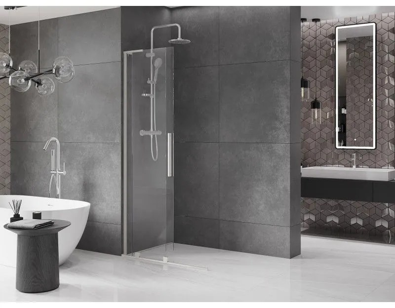 Mexen Velar L, posuvná sprchová zástena Walk-in 120 x 200 cm, 8mm číre sklo, brúsená oceľ, 871-120-003-03-97