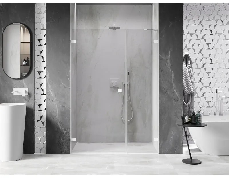 Mexen Lunar-B, ľavé otočné sprchové dvere 140 cm, 8mm číre sklo, biely profil, 832S-140-050-20-00-L