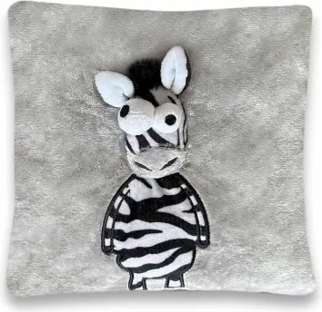 Detský plyšový vankúš 3D zebra 25x25 cm, šedý%