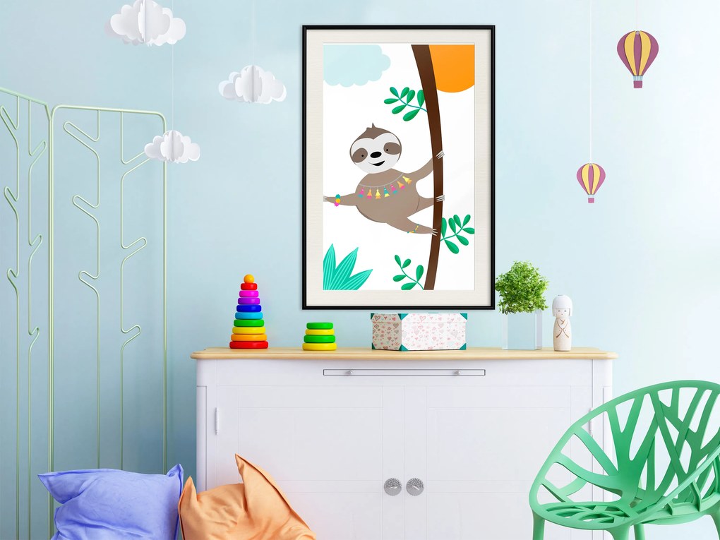 Artgeist Plagát - Happy Sloth [Poster] Veľkosť: 20x30, Verzia: Čierny rám s passe-partout