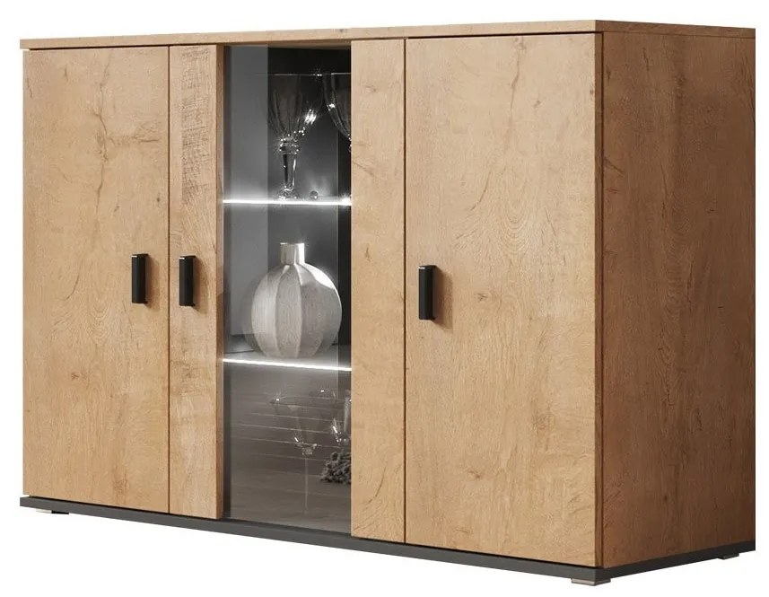 Komoda Boho B7, Osvetlenie: osvetlenie LED modré, Farby: biela / biely lesk