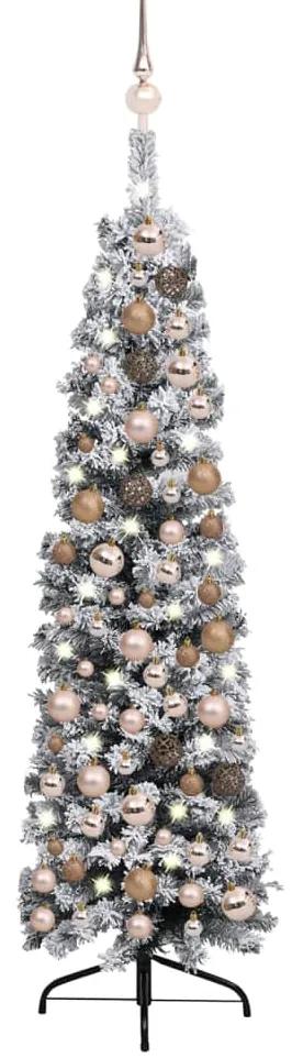 Úzky umelý vianočný stromček s LED a sadou gulí zelený 150 cm 3077856