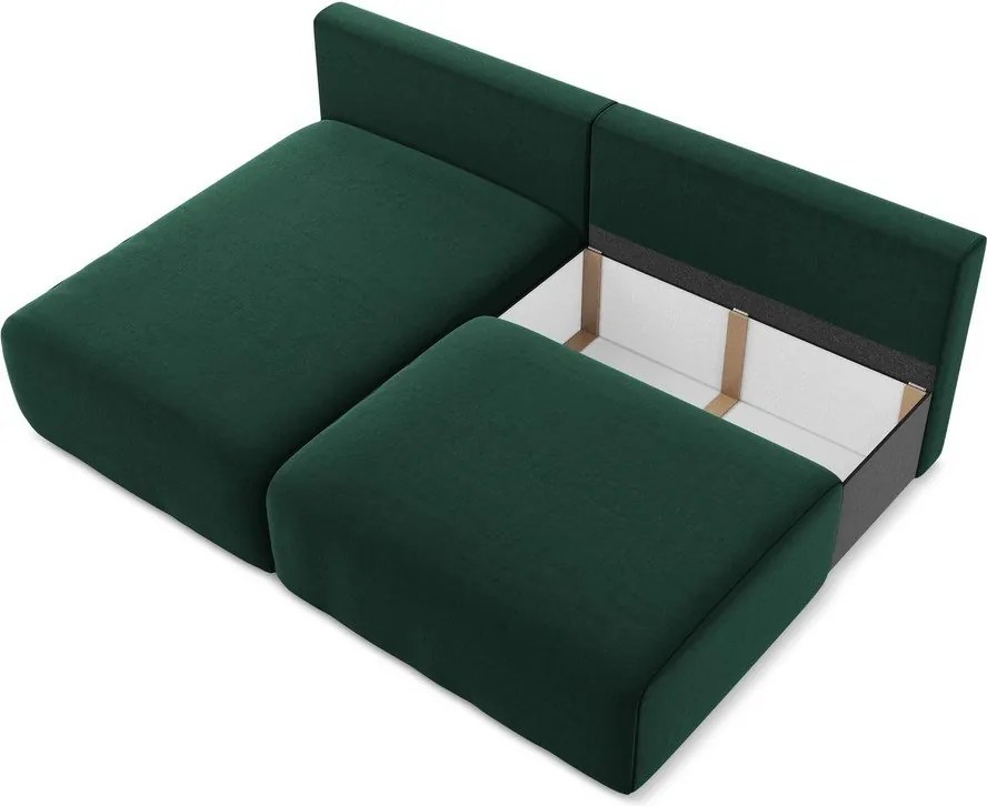 Tmavozelená zamatová rozkladacia/s úložným priestorom rohová pohovka (ľavý roh/s leňoškou) Kalena – Makamii