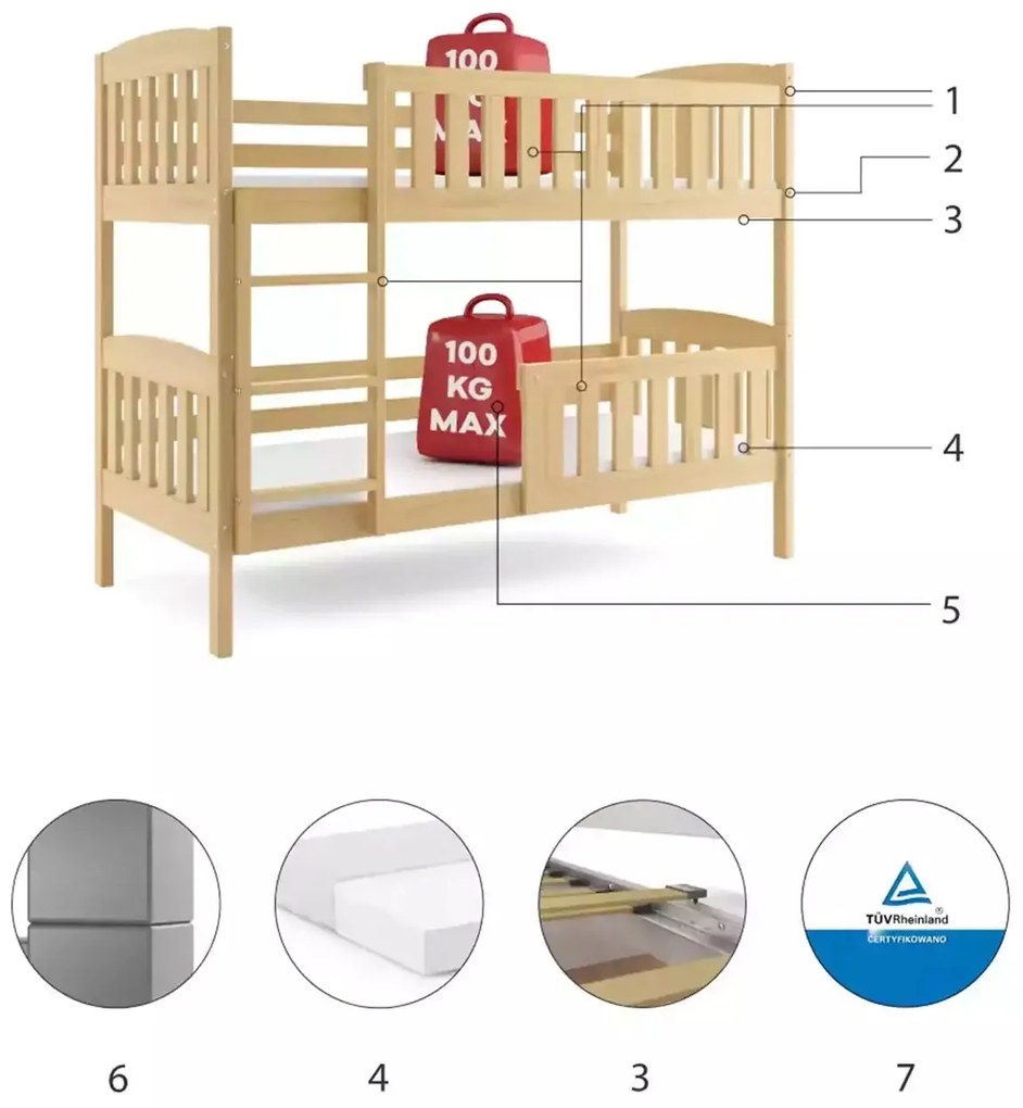 Poschodová posteľ KUBO 200x90 borovica (bez zásuvky)