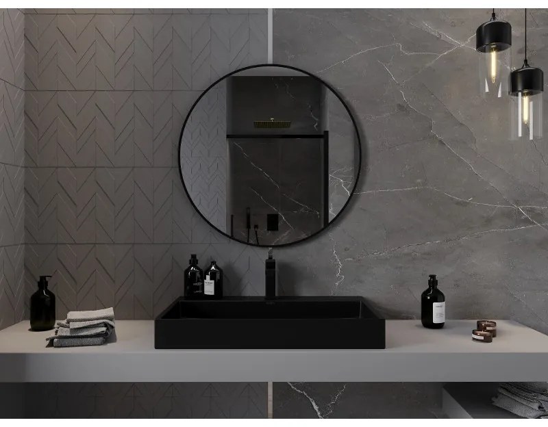 Mexen Loft, okrúhle kúpeľňové zrkadlo 80 cm, farba rámu čierna matná, 9850-080-080-000-70