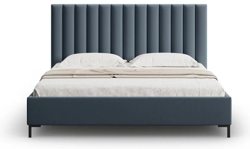 Tmavomodrá čalúnená dvojlôžková posteľ s úložným priestorom s roštom 160x200 cm Casey – Mazzini Beds