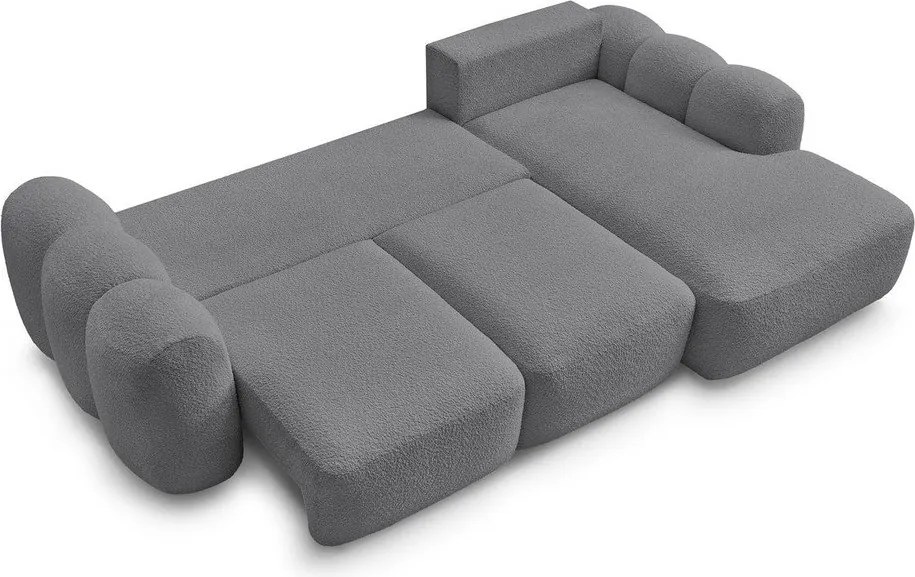 Sivá rozkladacia/s úložným priestorom rohová pohovka z textílie buklé (pravý roh/s leňoškou) Montaigne – Bobochic Paris