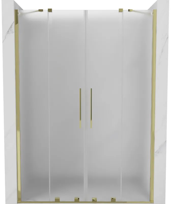 Mexen Velar Duo, posuvné sprchové dvere do otvoru 160 cm, 8mm sklo námraza, zlatá lesklá, 871-160-000-32-50