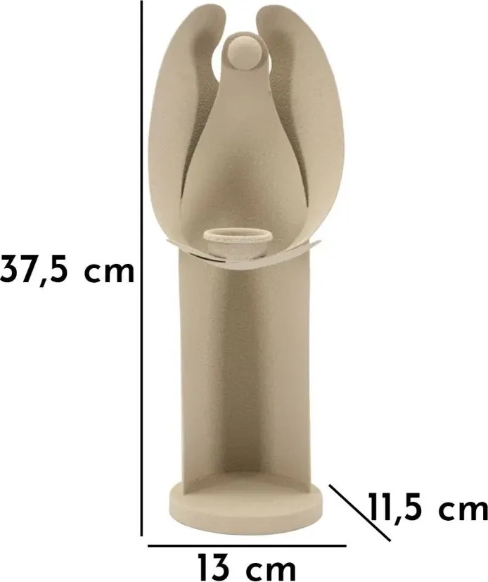 Kovový svietnik Anjel 37 cm krémový