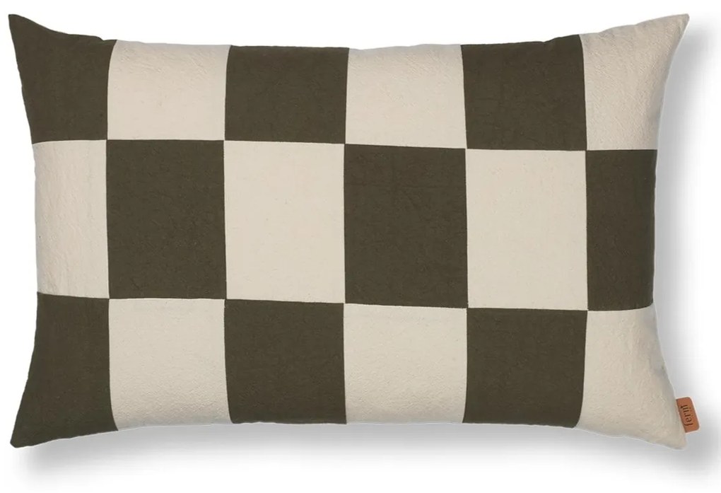 ferm LIVING Bavlnený poťah na vankúš Fold Patchwork Dark Olive/Undyed 60x40 cm