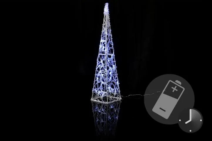Nexos 194 Vianočná dekorácia - Akrylový kužeľ - 60 cm, studeno biely na batérie