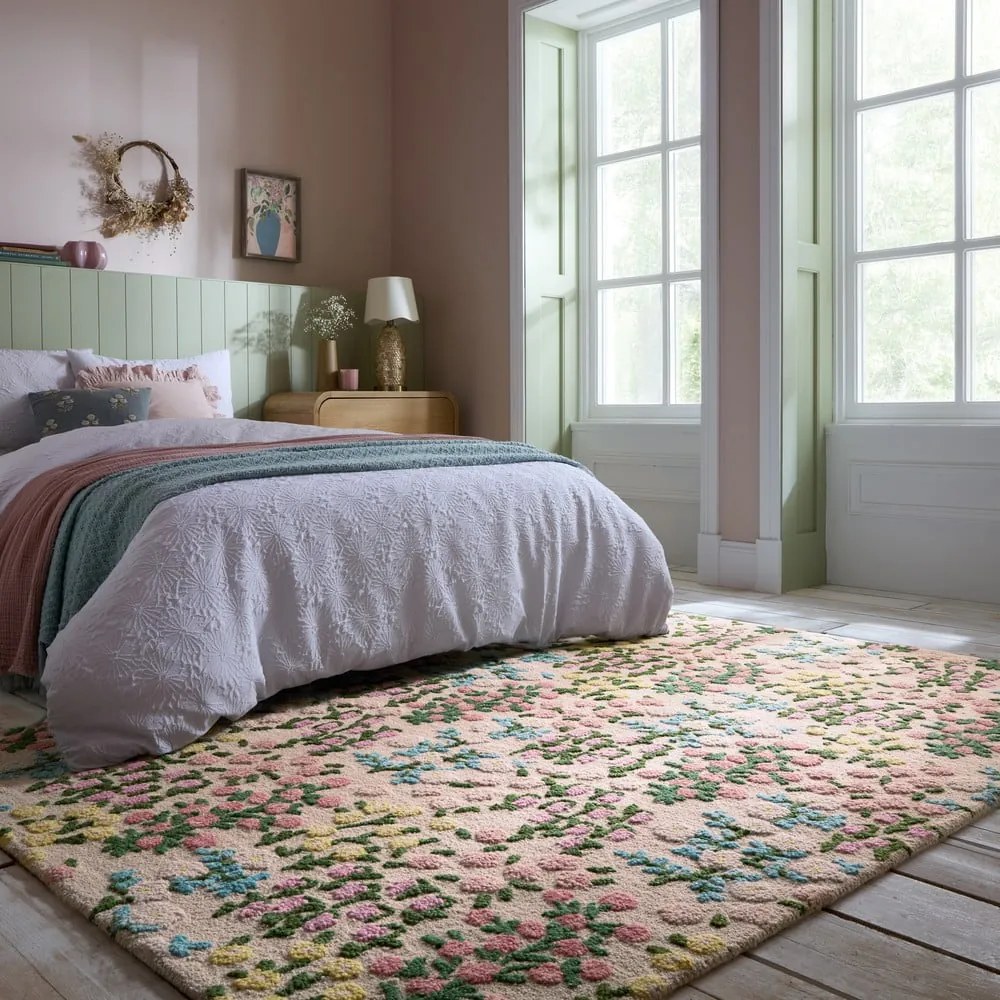 Krémový ručne tkaný vlnený koberec 200x290 cm Emilia Floral – Flair Rugs