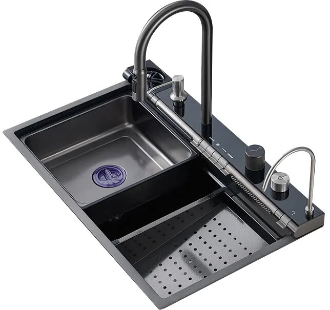 Multifunkčný inteligentný drez BestBerg BBSS-30B / 75 x 45 x 22 cm / Nerezová oceľ / čierna