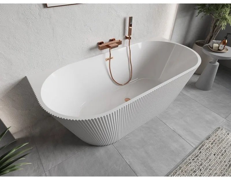 Mexen Oris, voľne stojaca ryhovaná vaňa 170 x 80 cm, biela lesklá, medený matný prepad, 52871708000-65