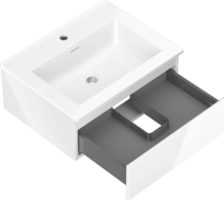 Mexen Orio, kúpeľňová skrinka 60 cm s umývadlom Otis, 1 zásuvka, biela lesklá, 91A10-06023-1-BF00-W18M00