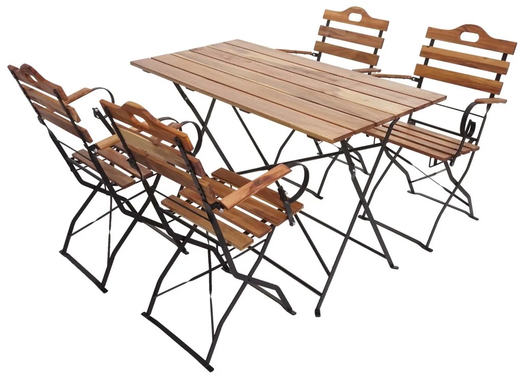 Záhradná súprava 4 skladacích stoličiek a stola HWC-J40, drevo / kov - natur