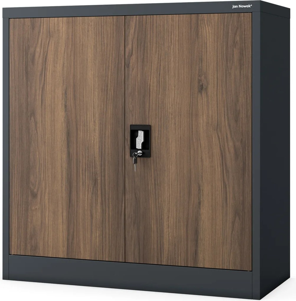 Kovová spisová skrinka BEATA, 900 x 930 x 400 mm, Eco Design: antracitová/ orech