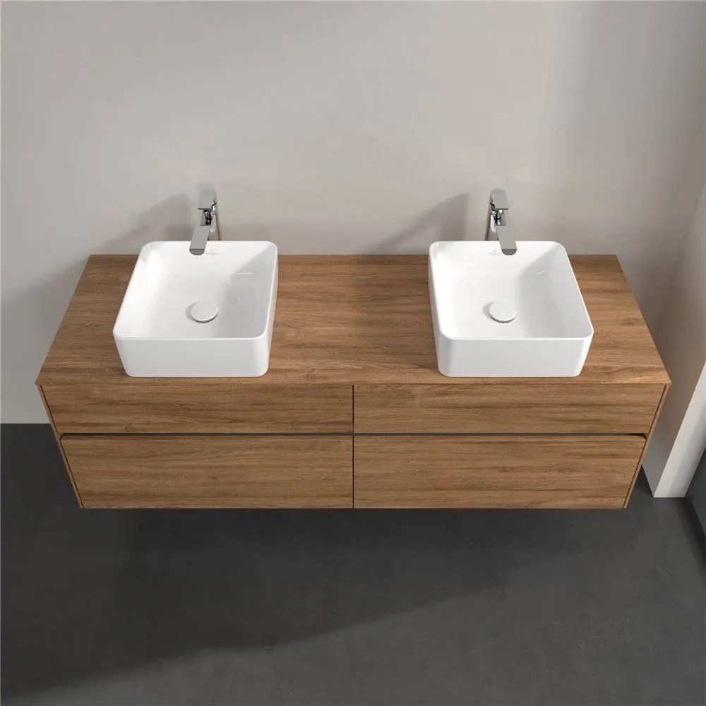 VILLEROY &amp; BOCH Collaro závesná skrinka pod dve umývadlá na dosku, 4 zásuvky, 1600 x 500 x 548 mm, Oak Kansas, C05200RH