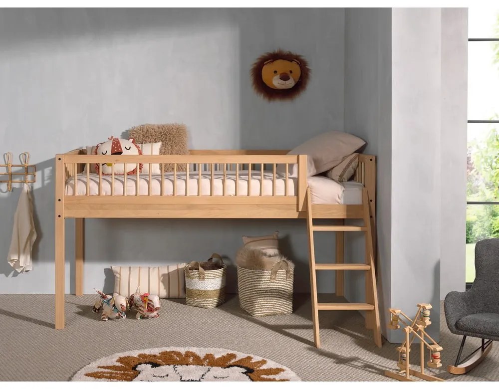 Vyvýšená detská posteľ z dubového dreva v prírodnej farbe 90x200 cm Forrest – Vipack