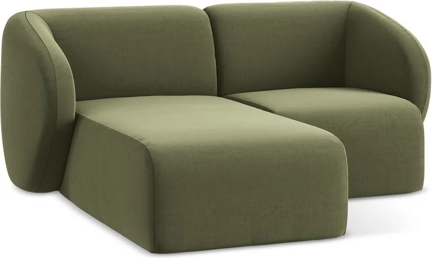 Zelená zamatová rohová pohovka (ľavý roh/s leňoškou) Lani – Makamii