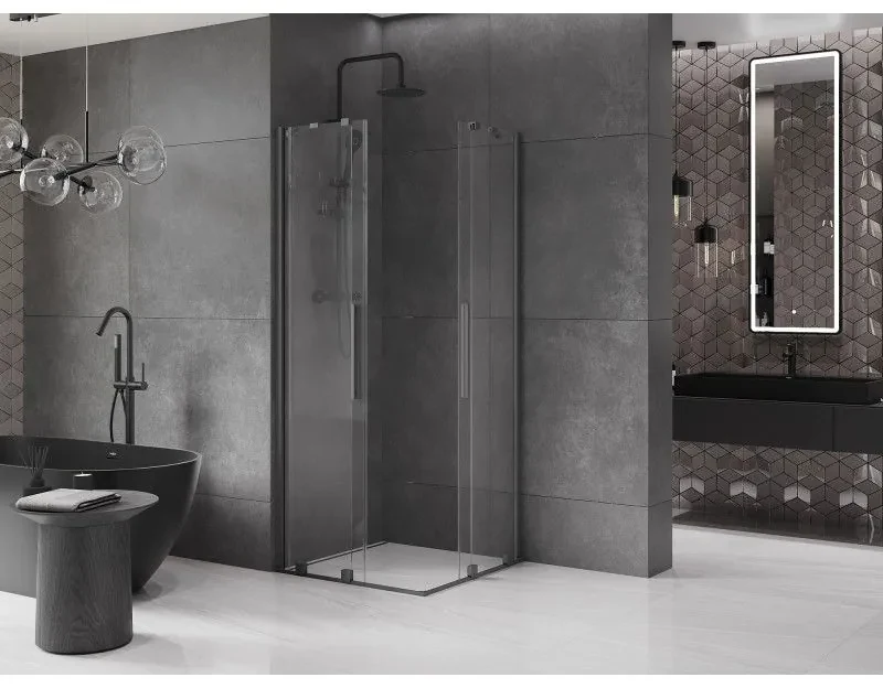 Mexen Velar Duo, sprchový kút s posuvnými dverami 80 x 80 cm, 8mm číre sklo, brúsený grafit, 871-080-080-02-95