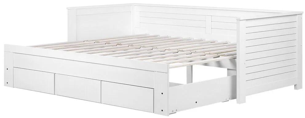Drevená rozkladacia posteľ s úložným priestorom 90/180x200 cm biela CAHORS Beliani