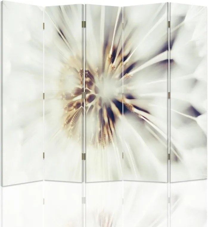 CARO Paraván - White Flowers 2 | päťdielny | jednostranný 180x150 cm