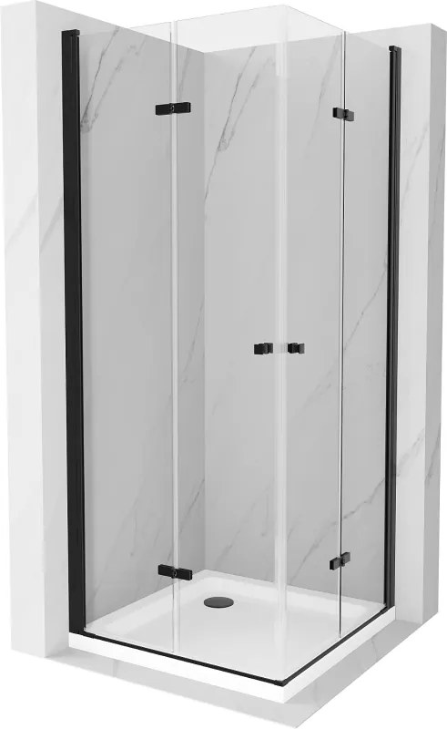Mexen Lima Duo, sprchový kút 90 (dvere) x 90 (dvere) cm, 6mm číre sklo, čierny profil + SLIM sprchová vanička 5cm, 856-090-090-70-02-4010B
