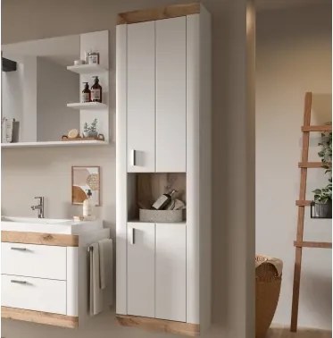 Vysoká nástenná kúpeľňová skrinka Laredo, 45 cm, biela/dub nox%