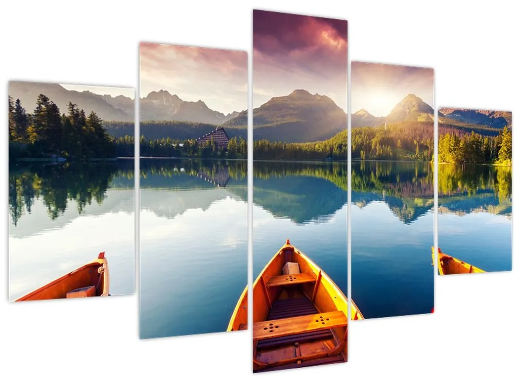Obraz - Jazero s loďkami (150x105 cm)