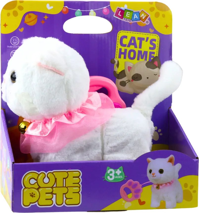 LEAN Toys Interaktívna mačička na vodítku Pink Tinkerbell Walks Meow