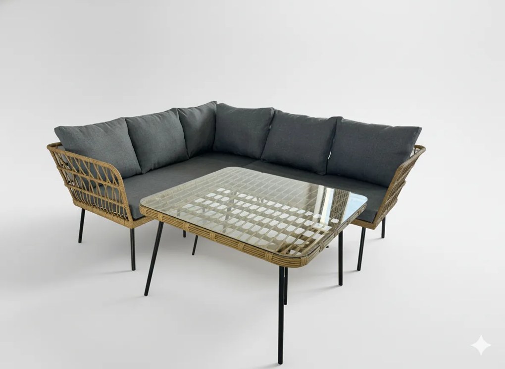 CH Rohový záhradný ratanový nábytok - hnedá