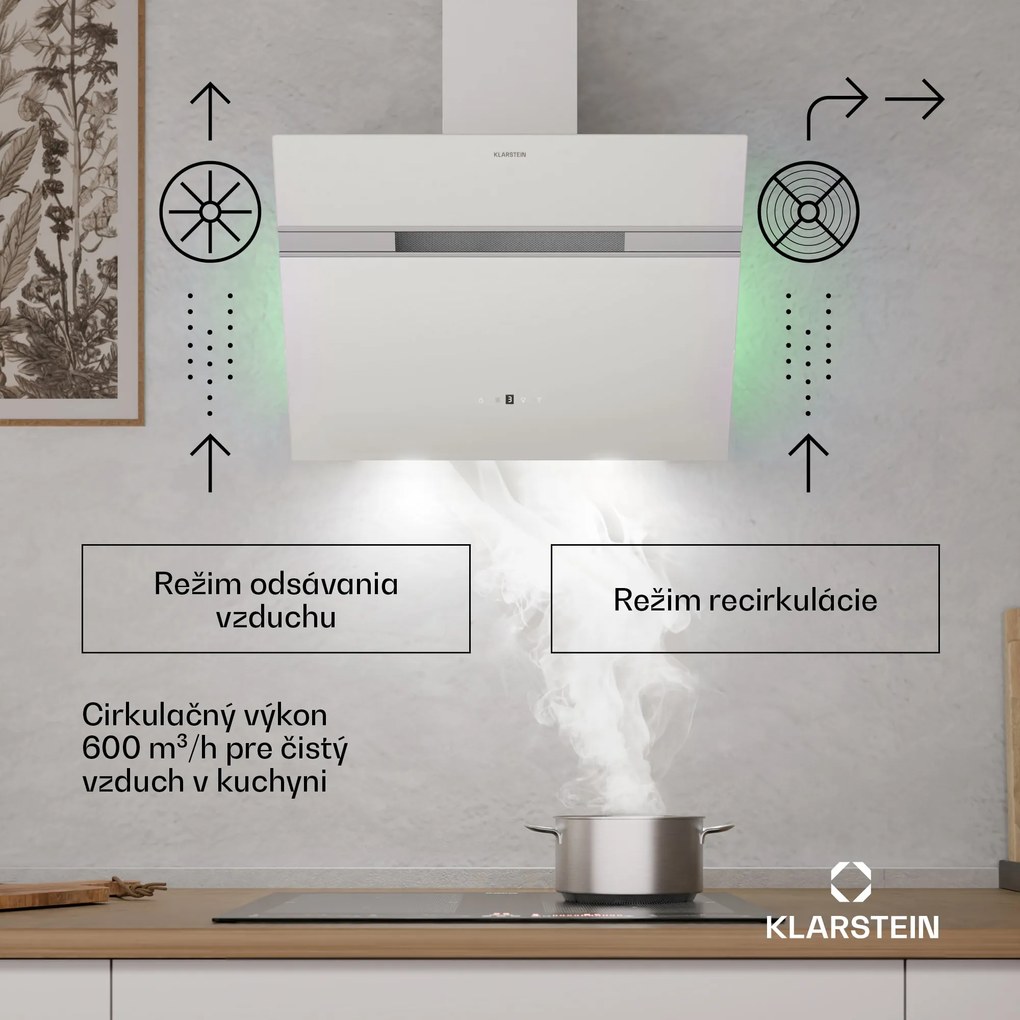 Klarstein Alina digestor, 60 cm, Smart, 600 m³/h, Tichý, EEK A