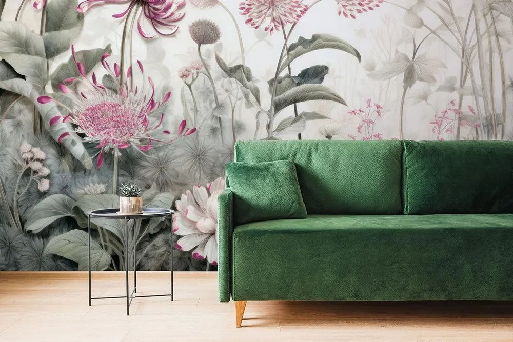 Tapeta kvety zahalené prírodou s ružovým kontrastom